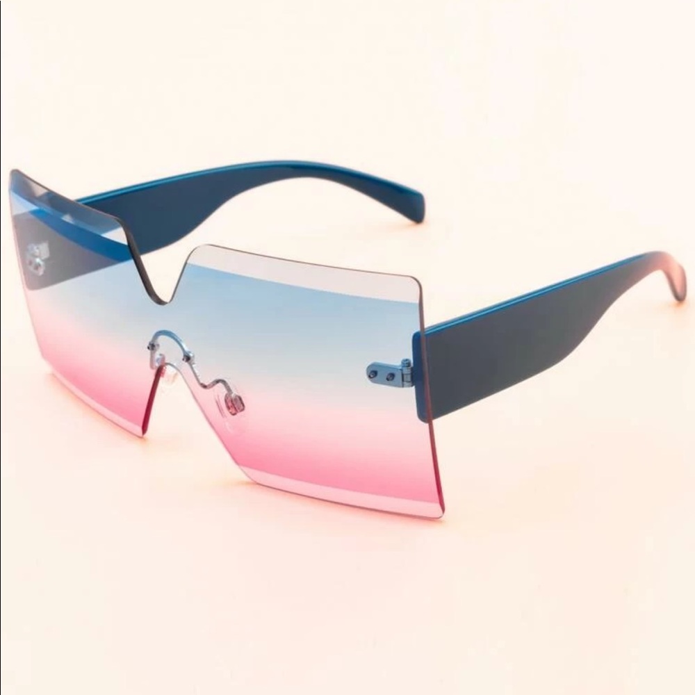 Blue Rimless Square Sunglasses